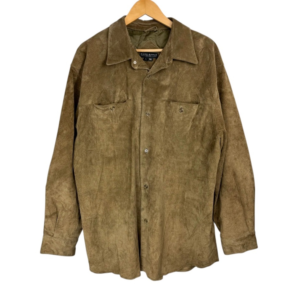 Mark Shale Mens Suede Leather Jacket Coat Sz Large Tan Button Down